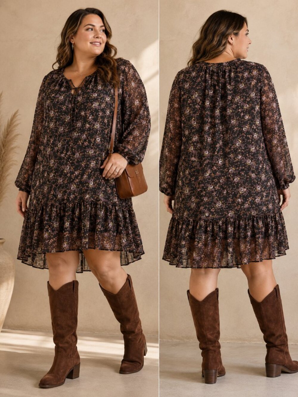 Lucky Brand Floral Drop Waist Ruffle Mini Dress Size M